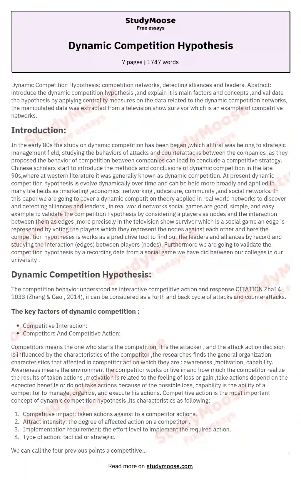 Dynamic Competition Hypothesis essay