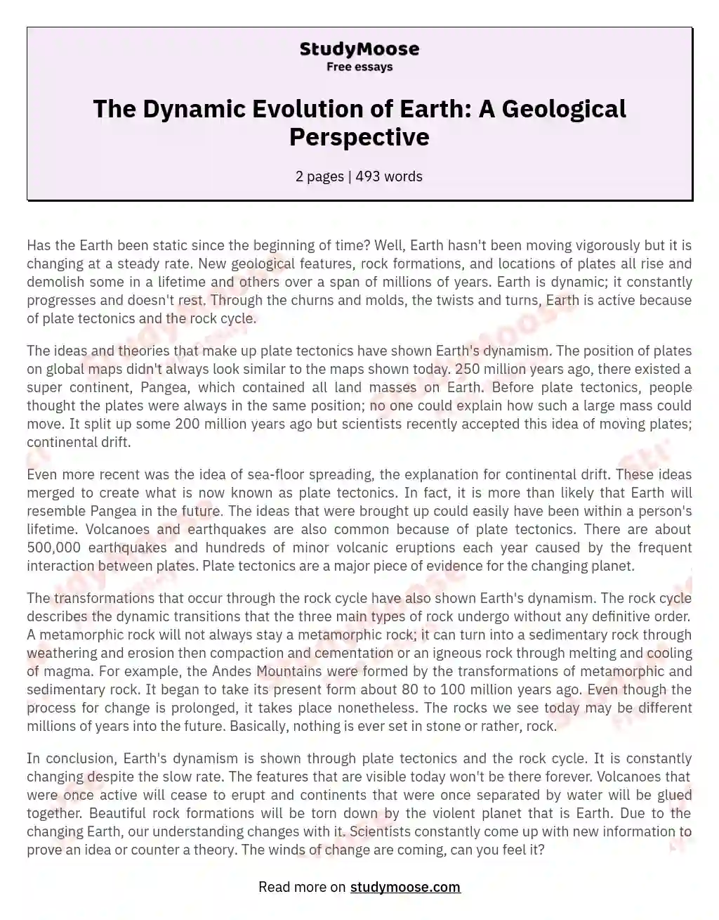 The Dynamic Evolution of Earth: A Geological Perspective essay