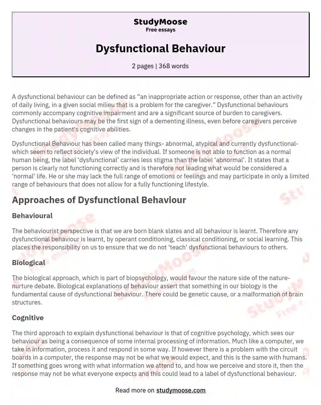 Dysfunctional Behaviour essay