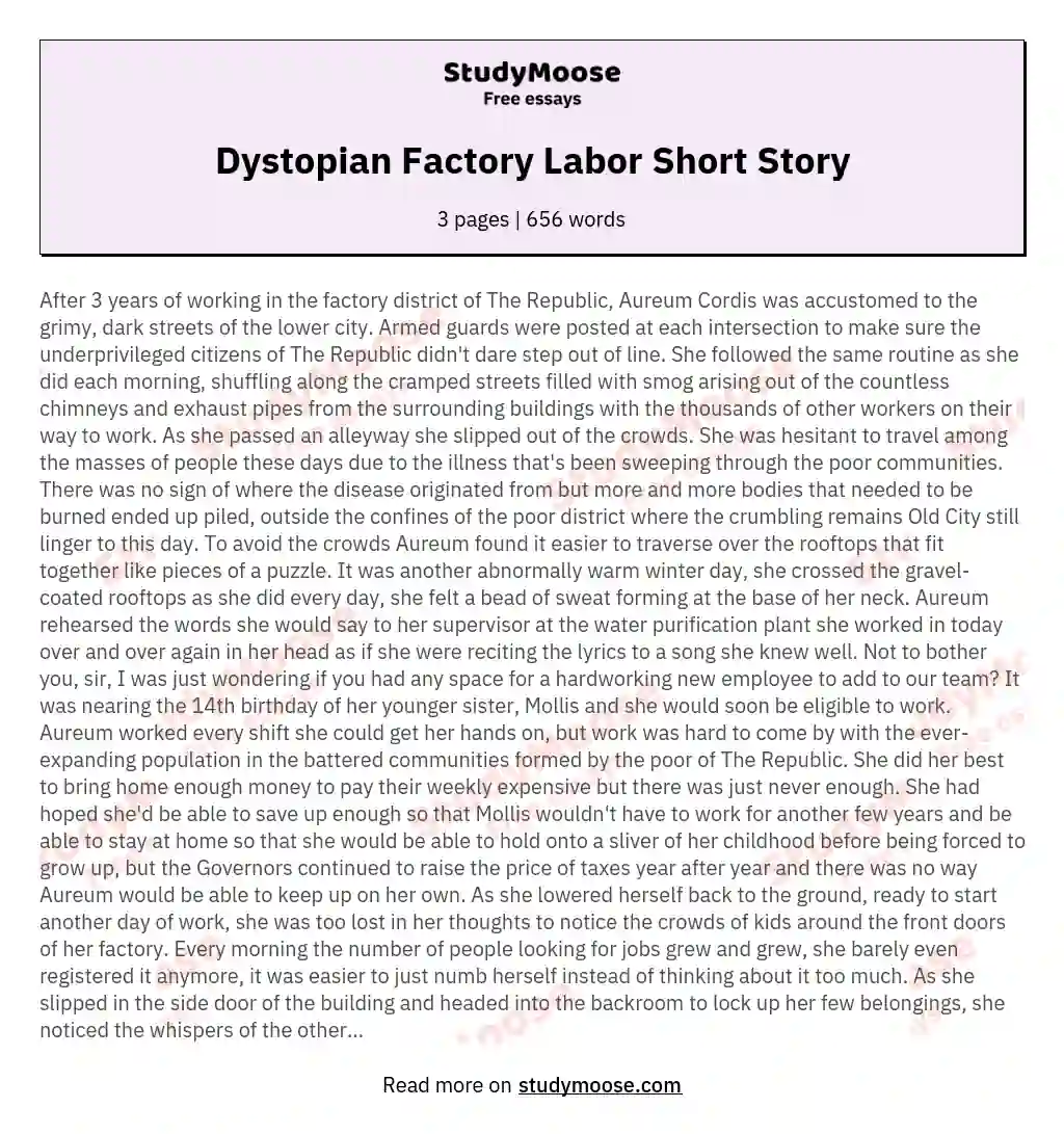 Dystopian Factory Labor Short Story essay