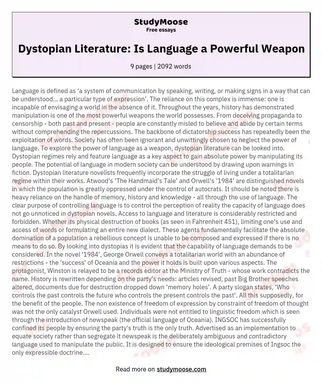 Dystopian Literature: Is Language a Powerful Weapon