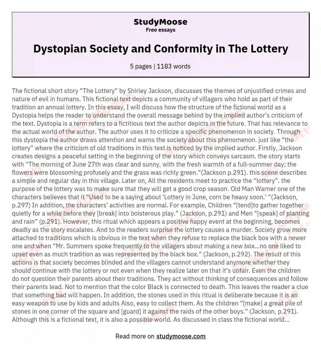Dystopian Society and Conformity in The Lottery