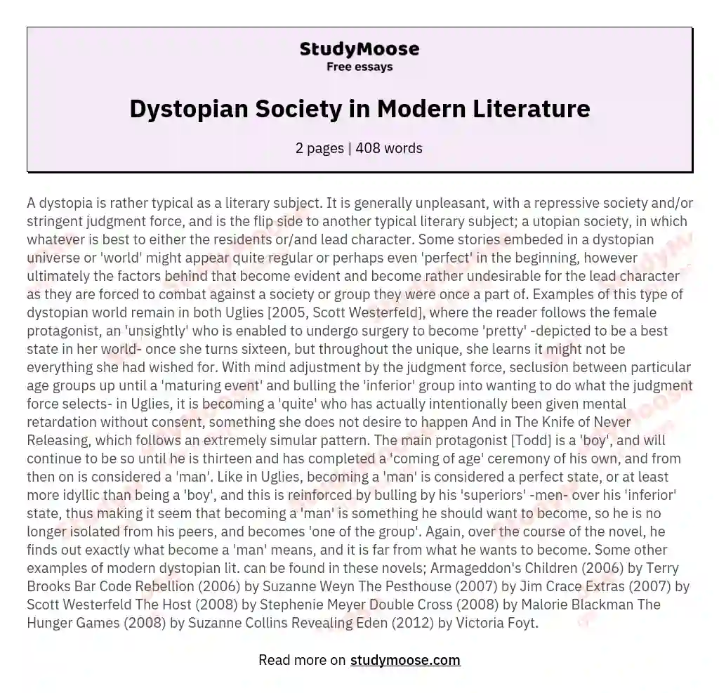 Dystopian Society in Modern Literature