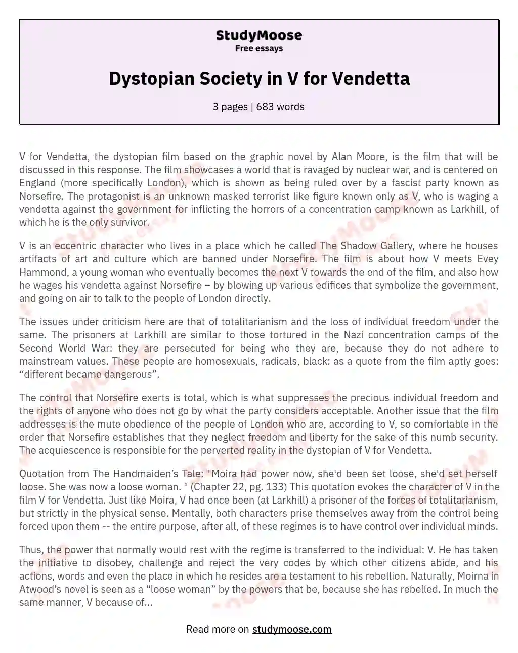 Dystopian Society in V for Vendetta