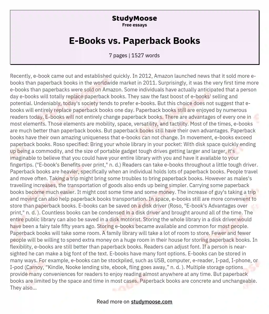 E-Books vs. Paperback Books