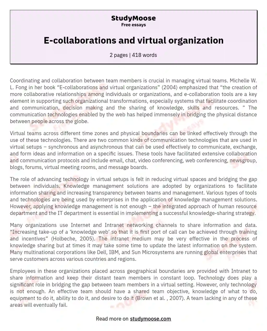 E-collaborations and virtual organization essay