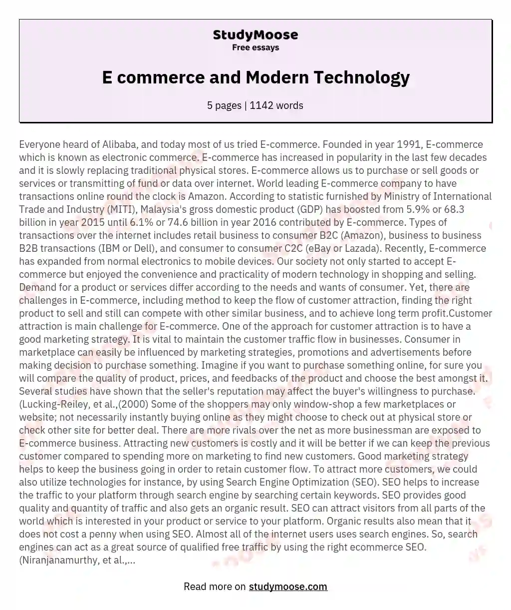 E commerce and Modern Technology essay