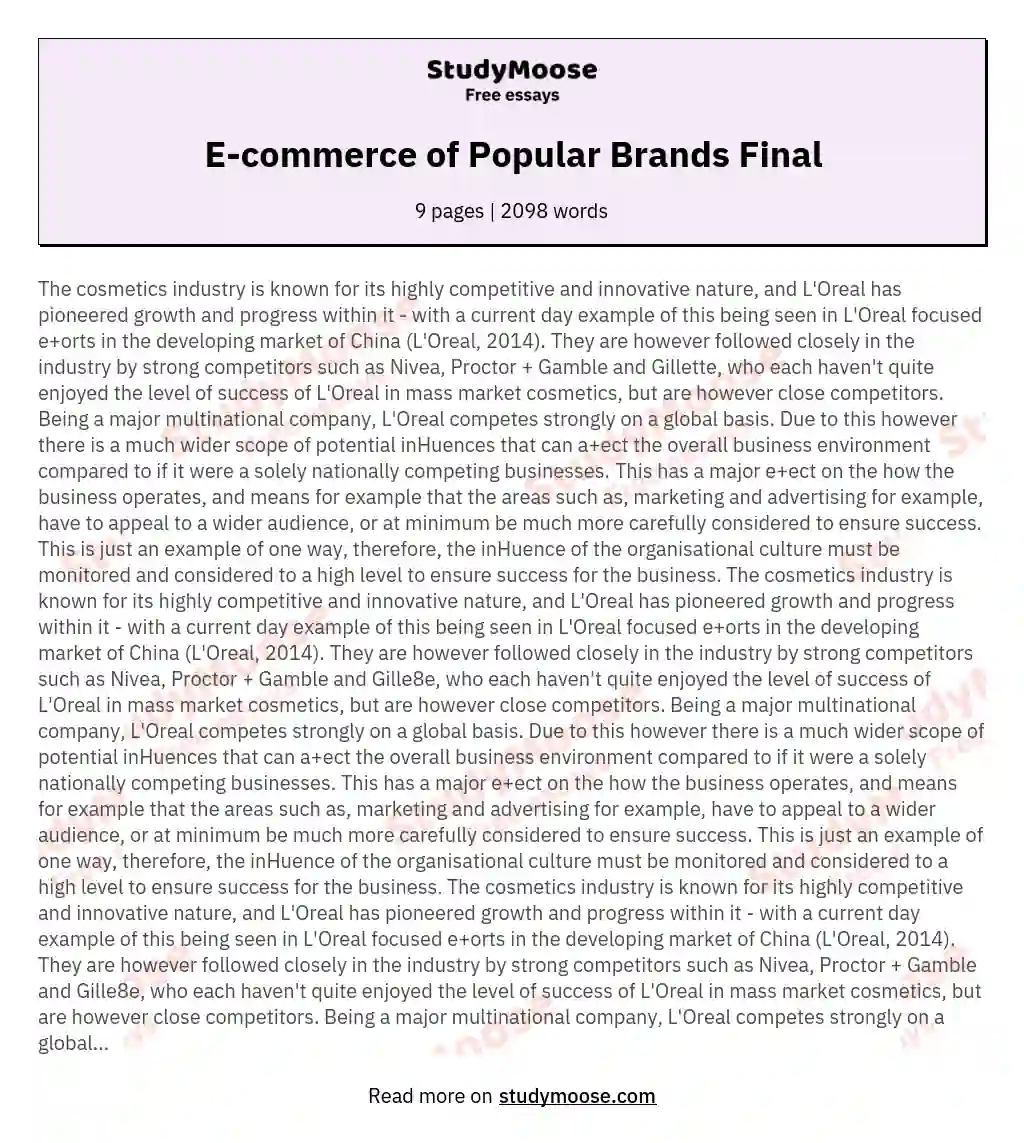 E-commerce of Popular Brands Final essay