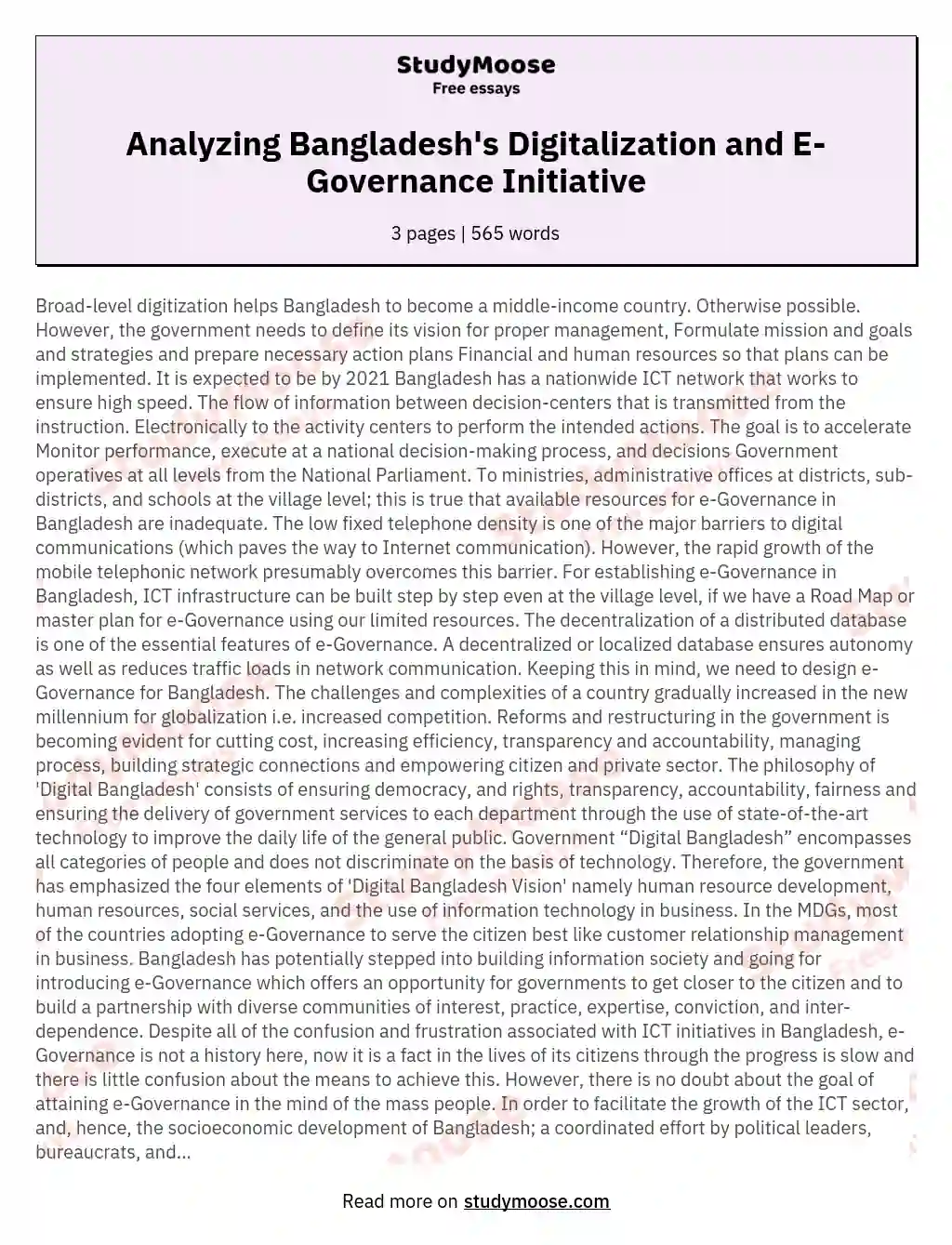 E-Governance Initiative and the Concept of ‘Digital Bangladesh’: A Critical Analysis