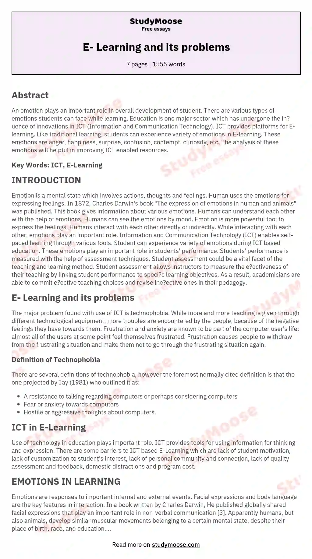 E- Learning and its problems essay