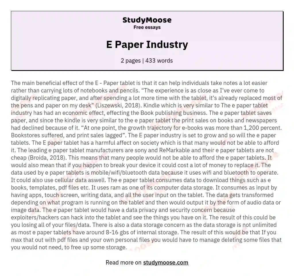 E Paper Industry essay