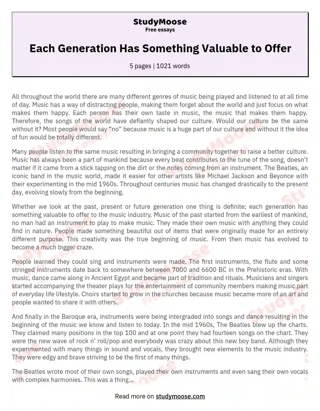 Each Generation Has Something Valuable to Offer essay