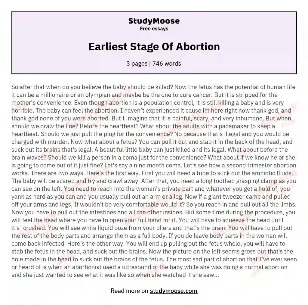 Earliest Stage Of Abortion essay
