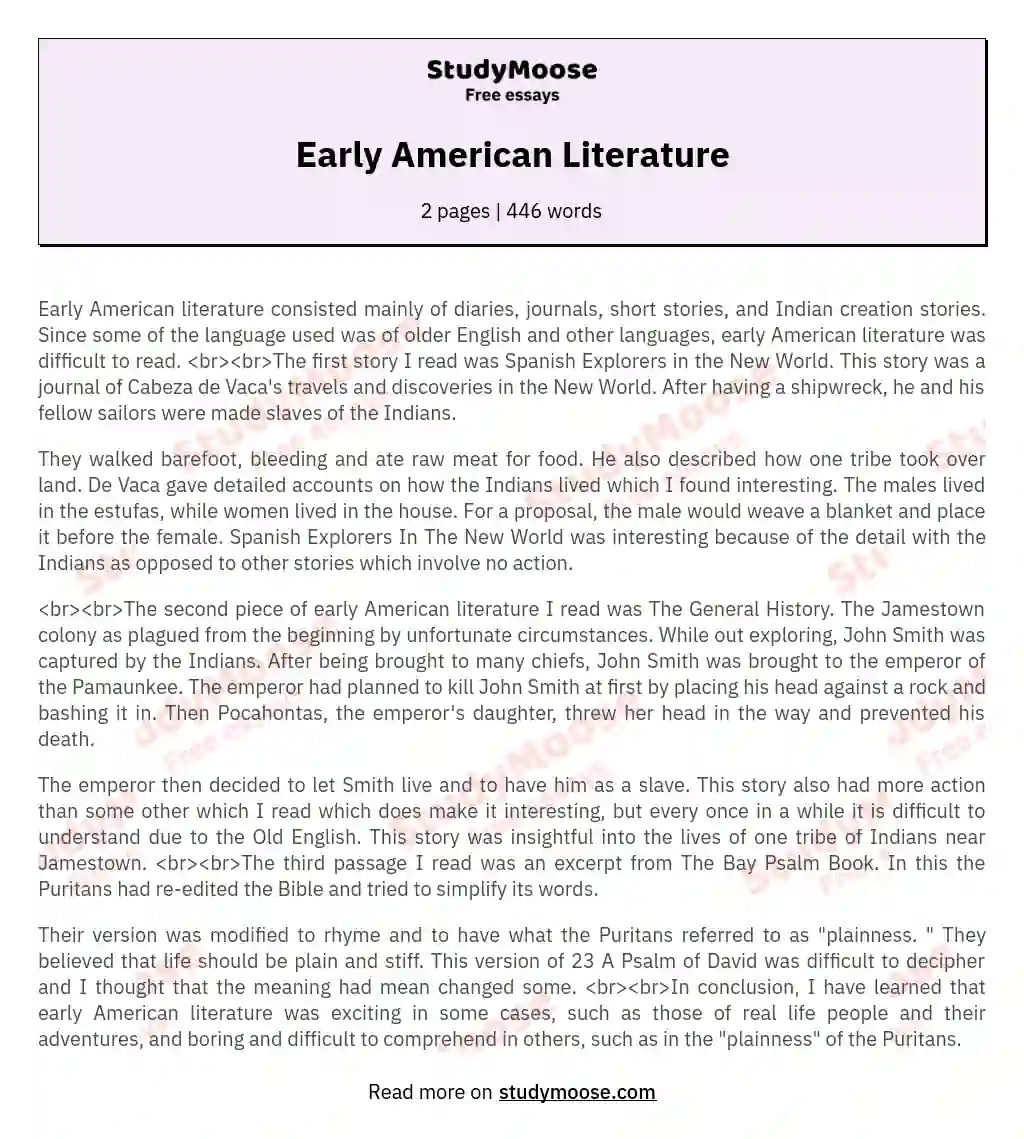 early american literature essay topics