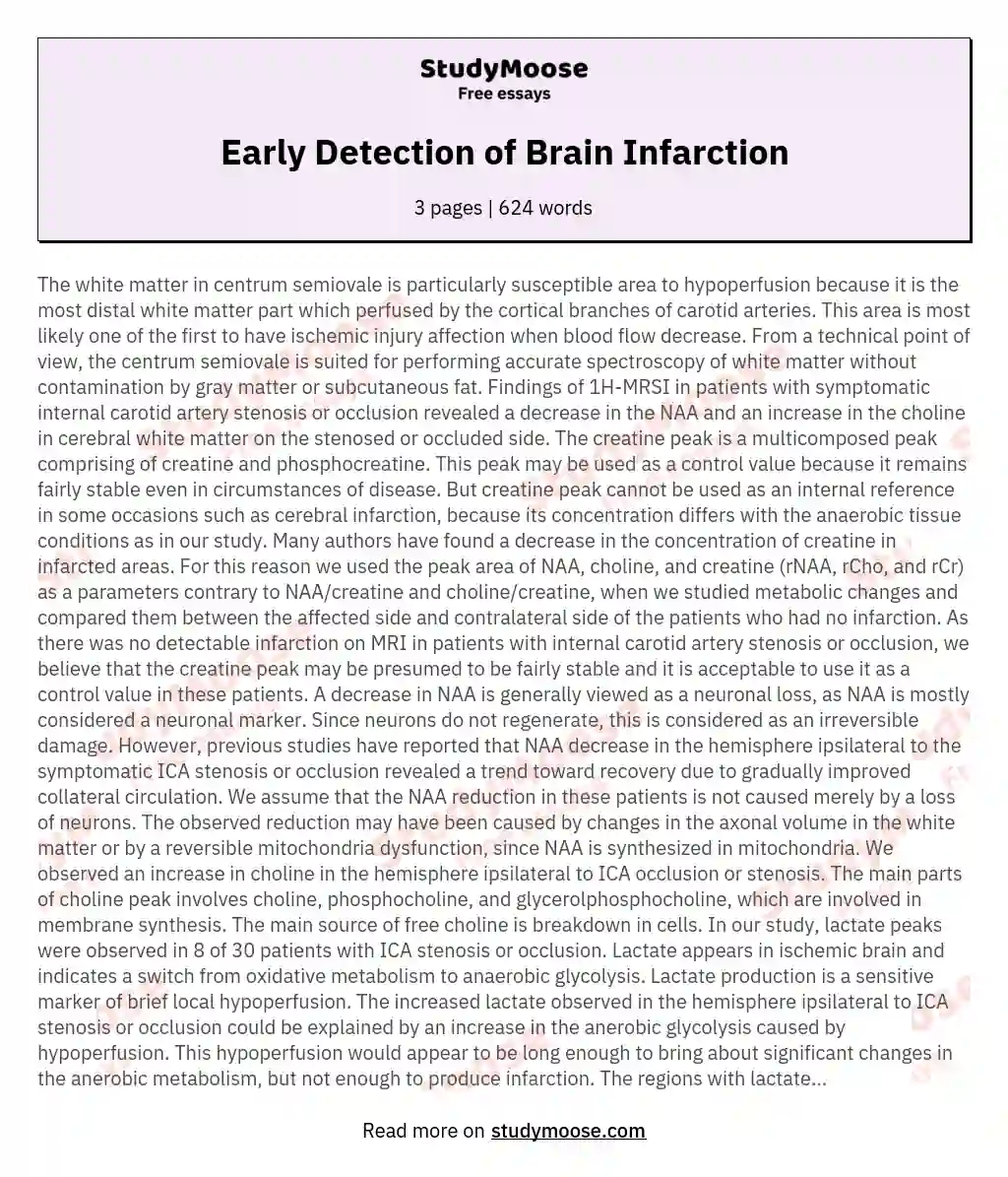 Early Detection of Brain Infarction essay
