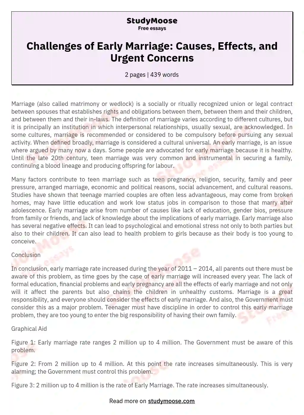 Challenges of Early Marriage: Causes, Effects, and Urgent Concerns essay