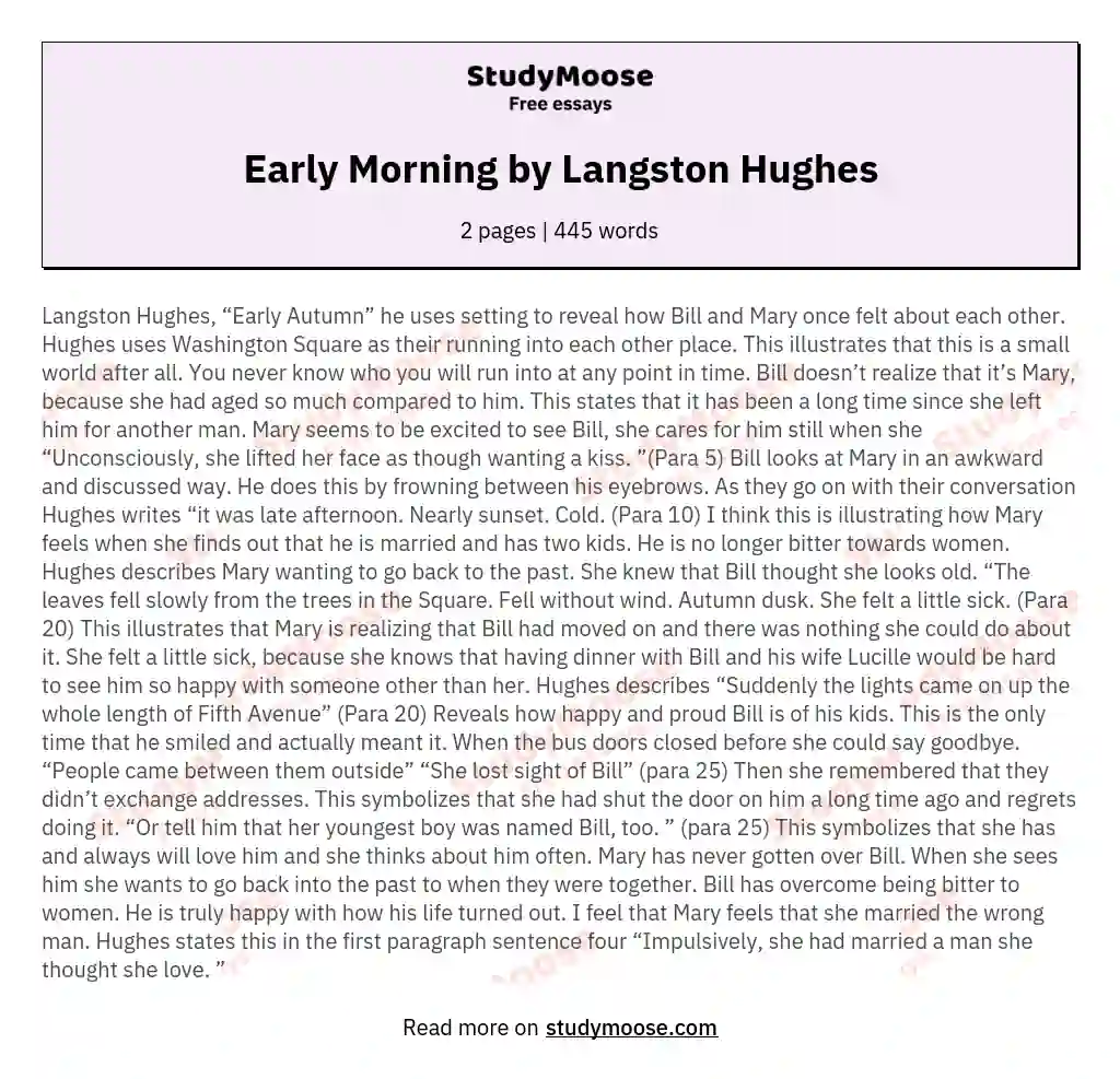 Early Morning by Langston Hughes