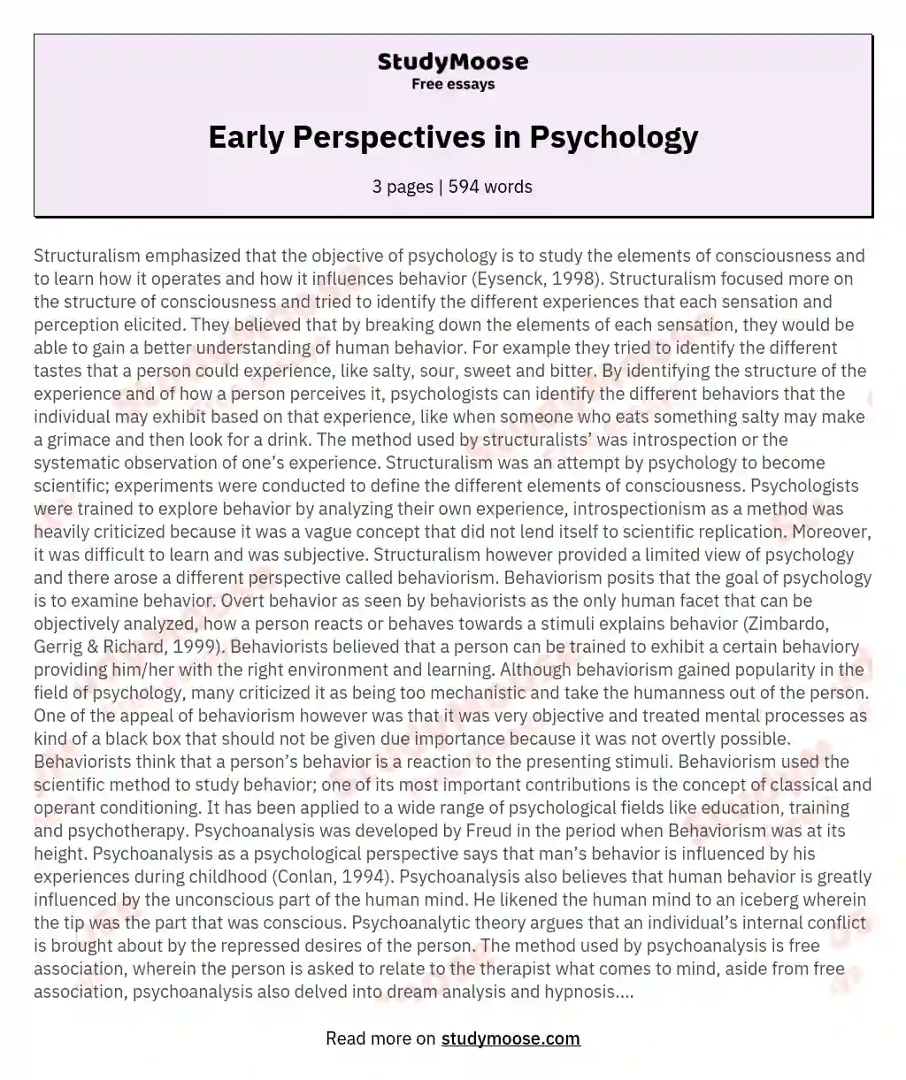 Early Perspectives in Psychology essay