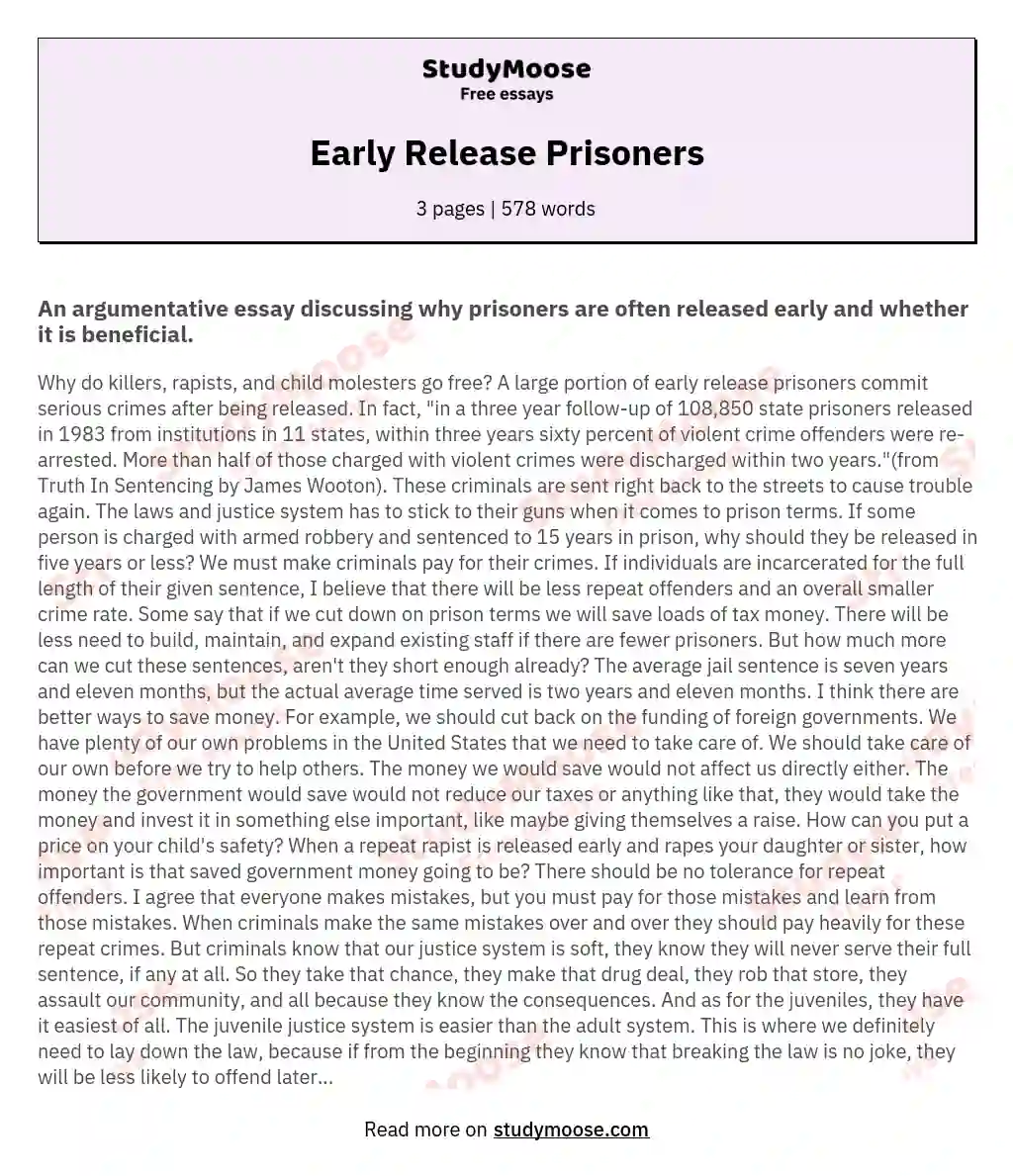 Early Release Prisoners