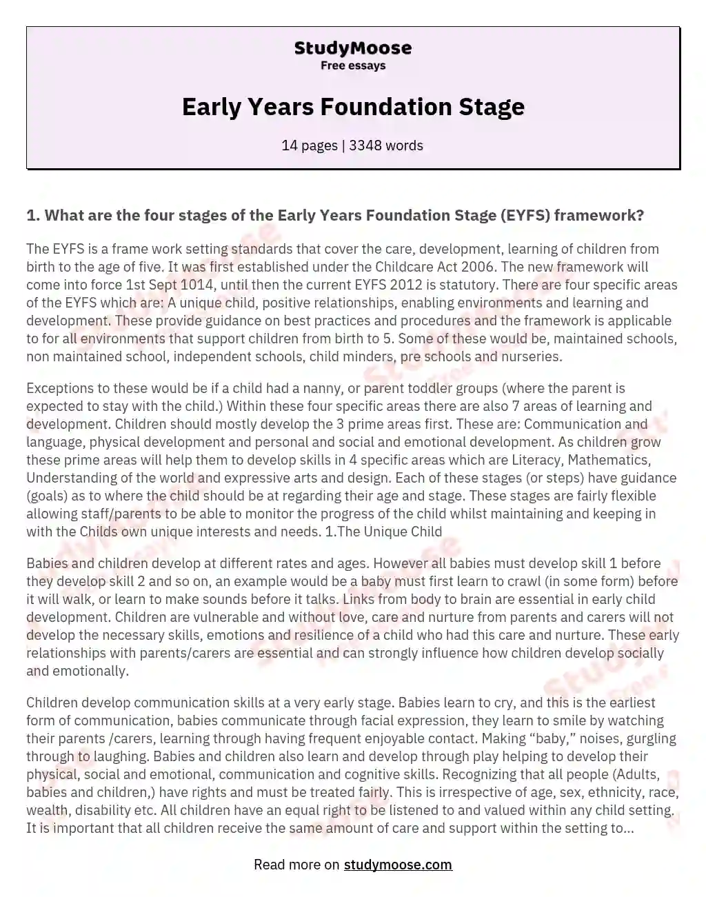 Early Years Foundation Stage essay