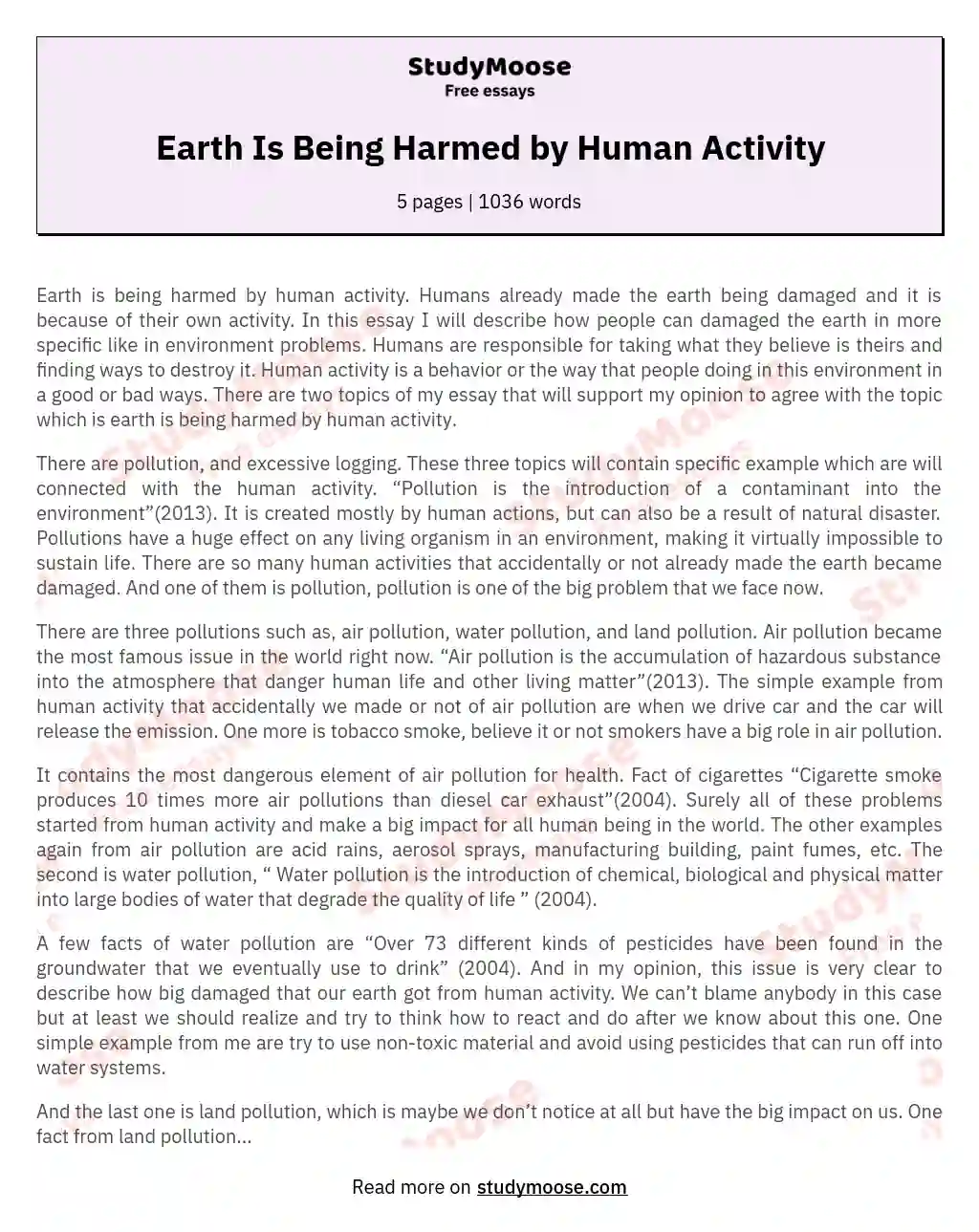 Earth Is Being Harmed by Human Activity essay