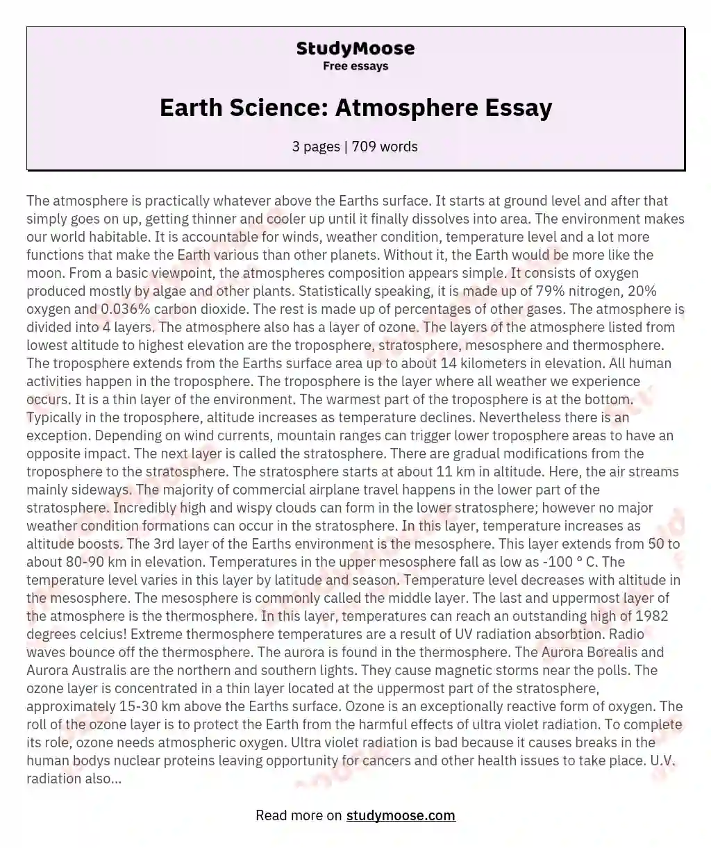 Earth Science: Atmosphere Essay essay