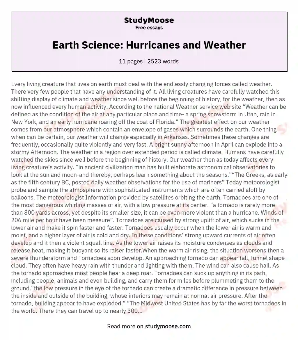 Earth Science: Hurricanes and Weather essay