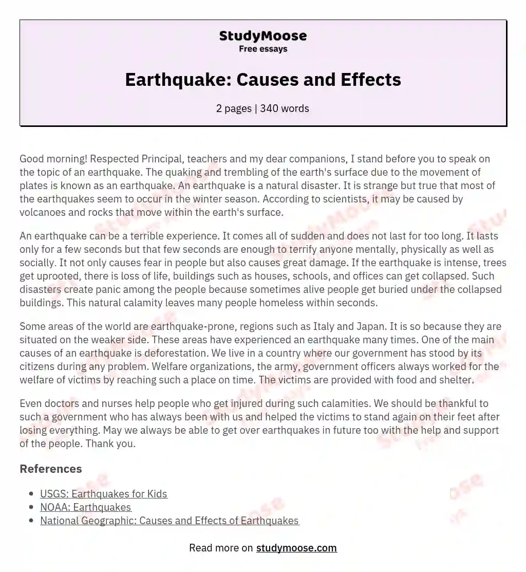 Earthquake: Causes and Effects essay