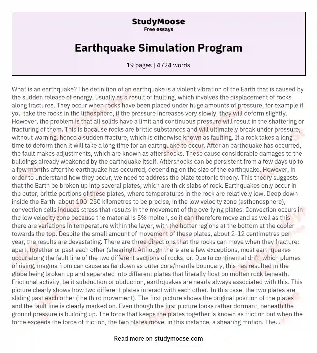 Earthquake Simulation Program essay