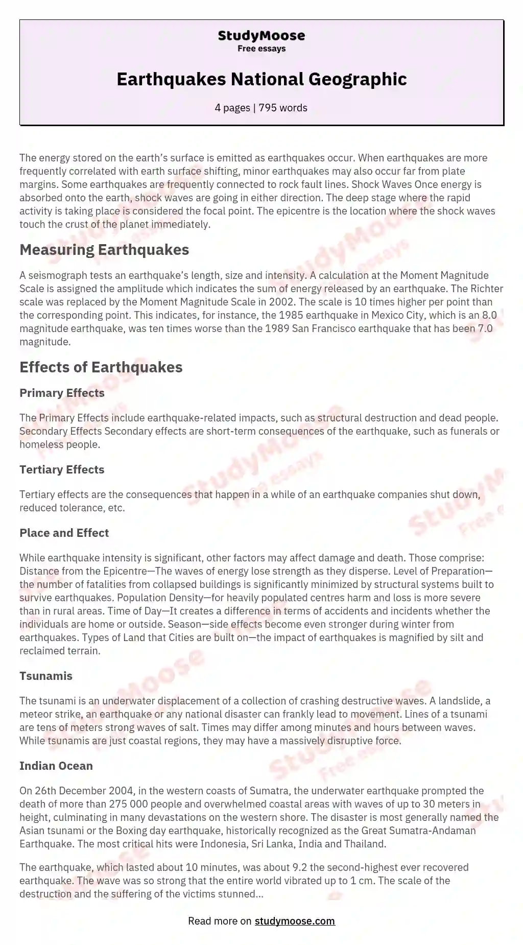 Earthquakes National Geographic essay