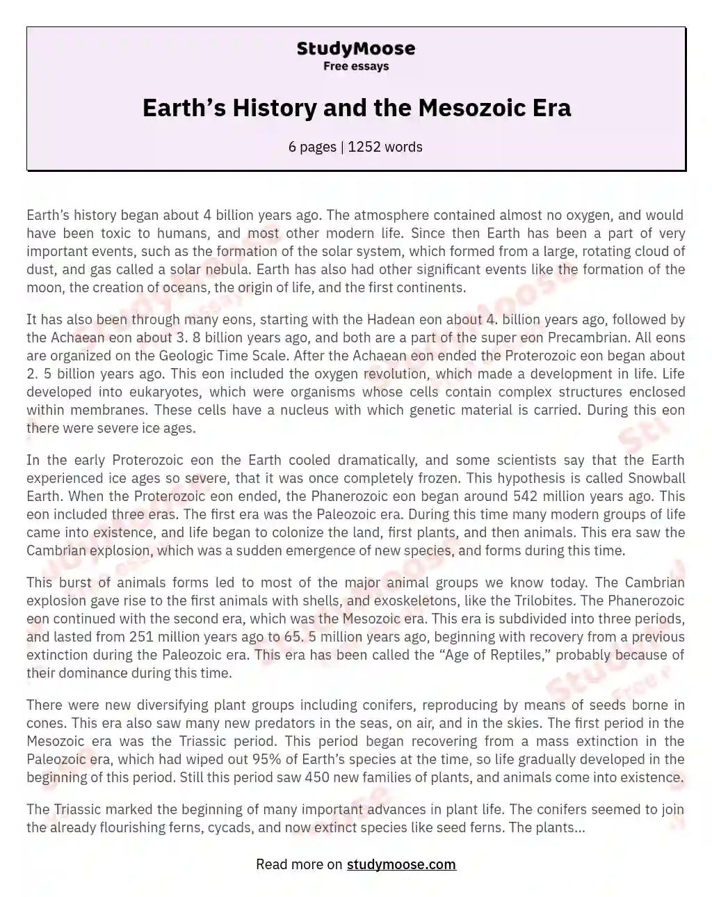 Earth’s History and the Mesozoic Era essay