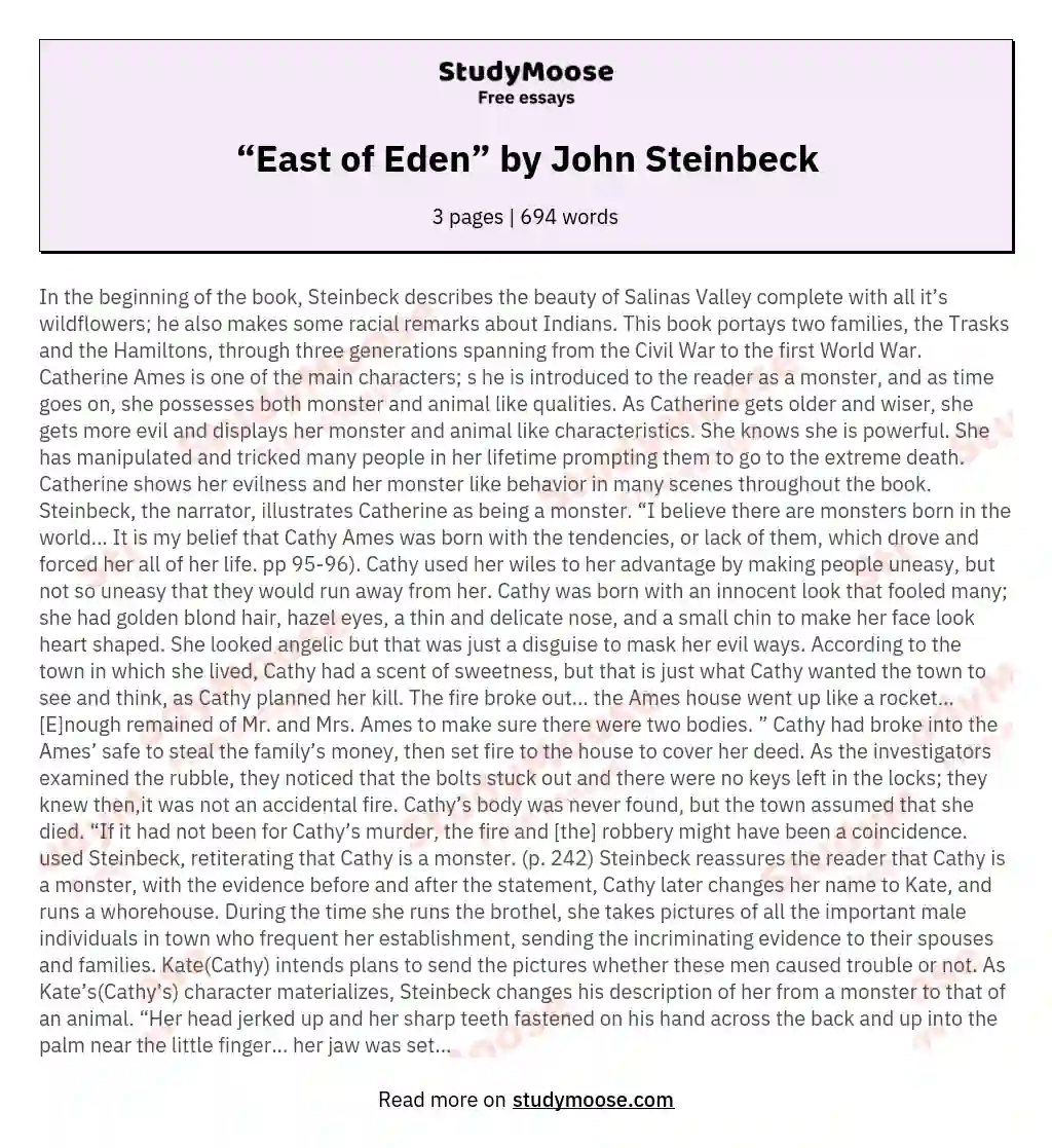 “East of Eden” by John Steinbeck essay