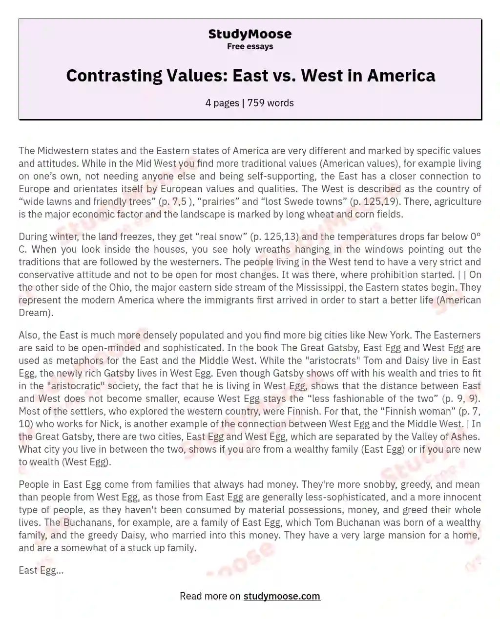 Contrasting Values: East vs. West in America essay