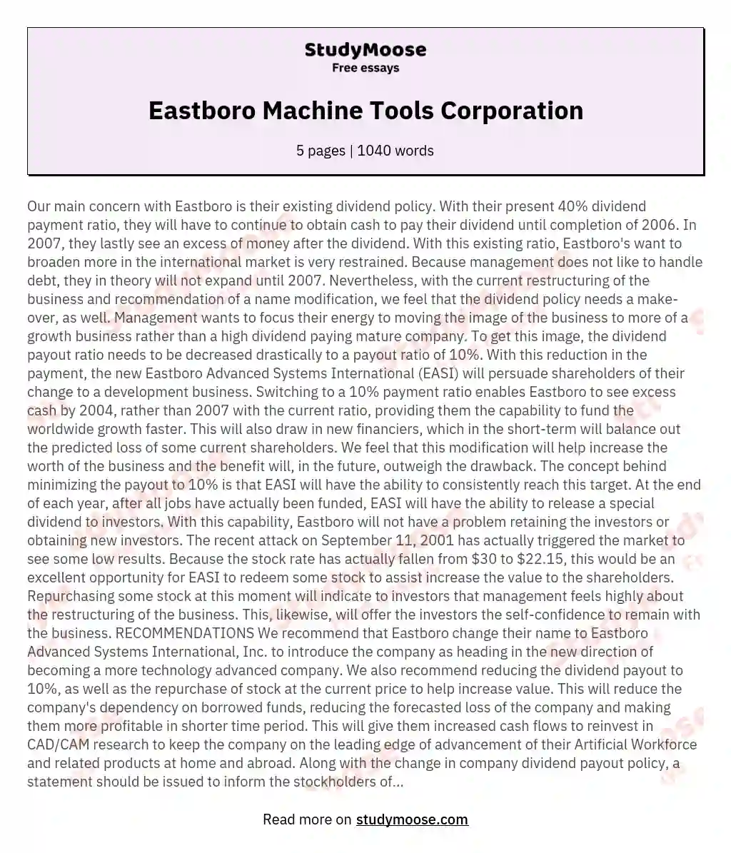 Eastboro Machine Tools Corporation