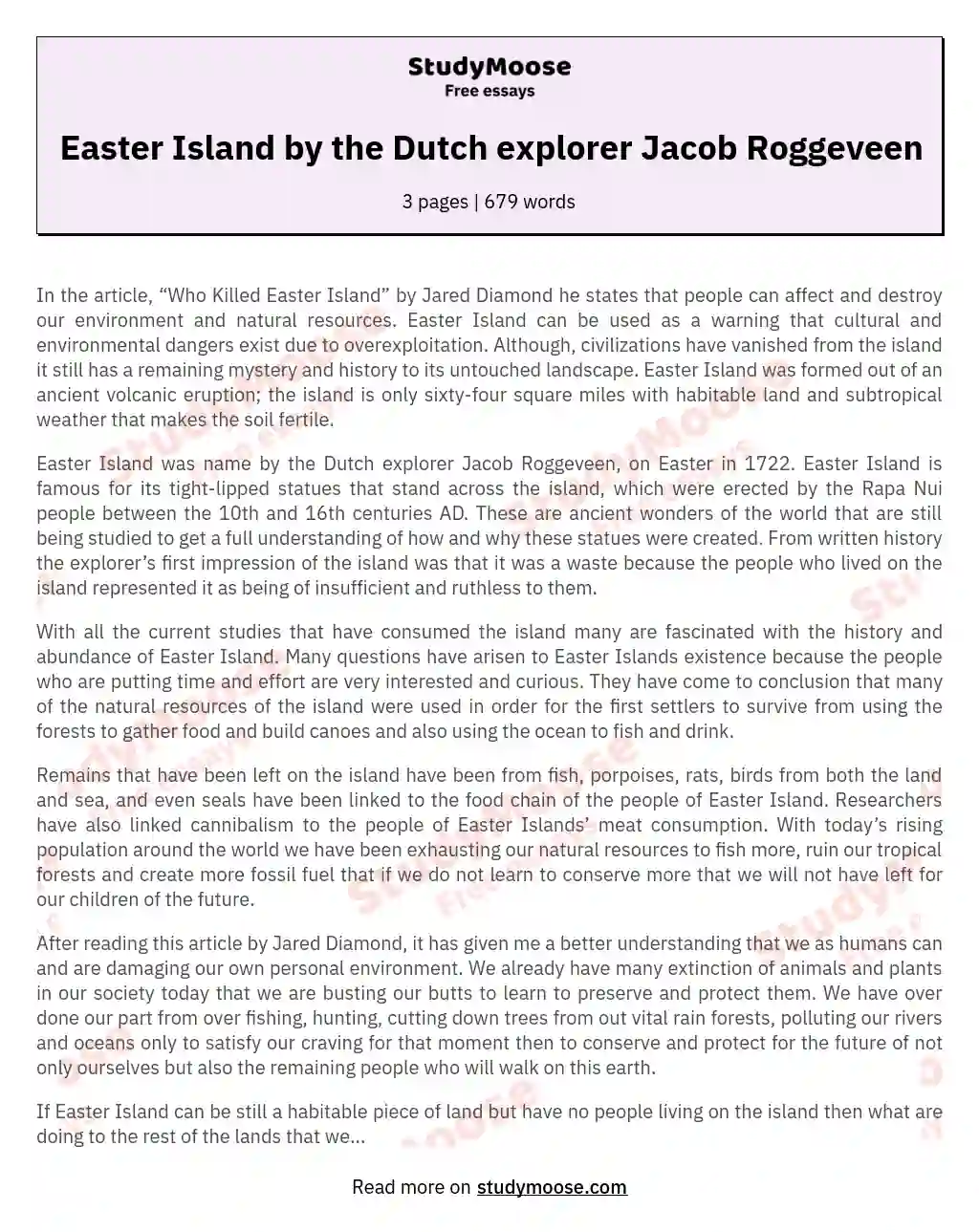 Easter Island by the Dutch explorer Jacob Roggeveen essay