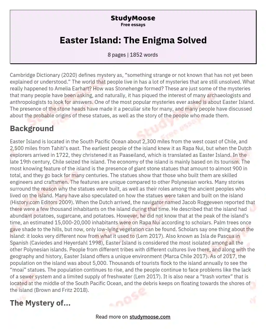 Easter Island: The Enigma Solved essay