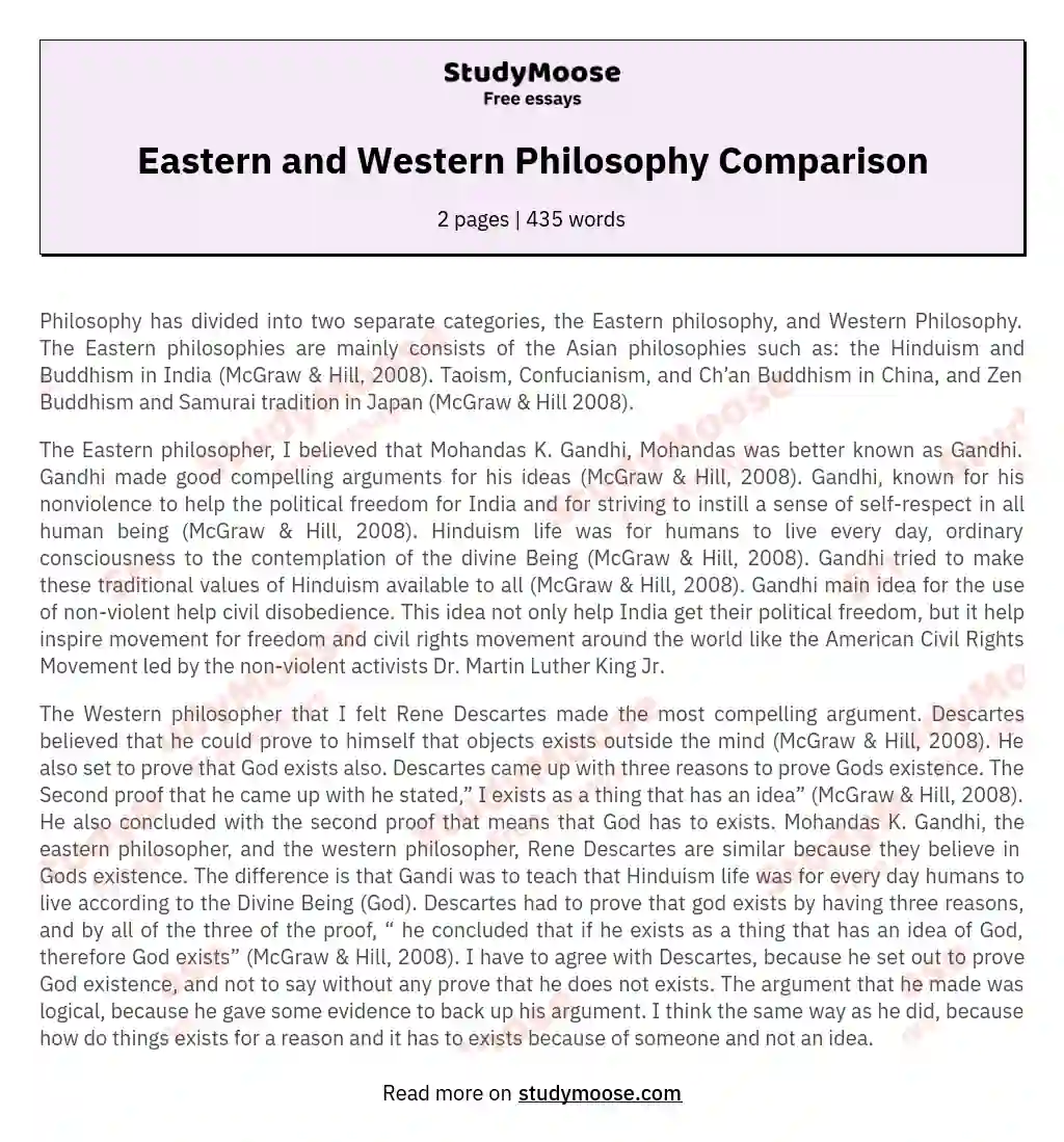 Eastern and Western Philosophy Comparison essay