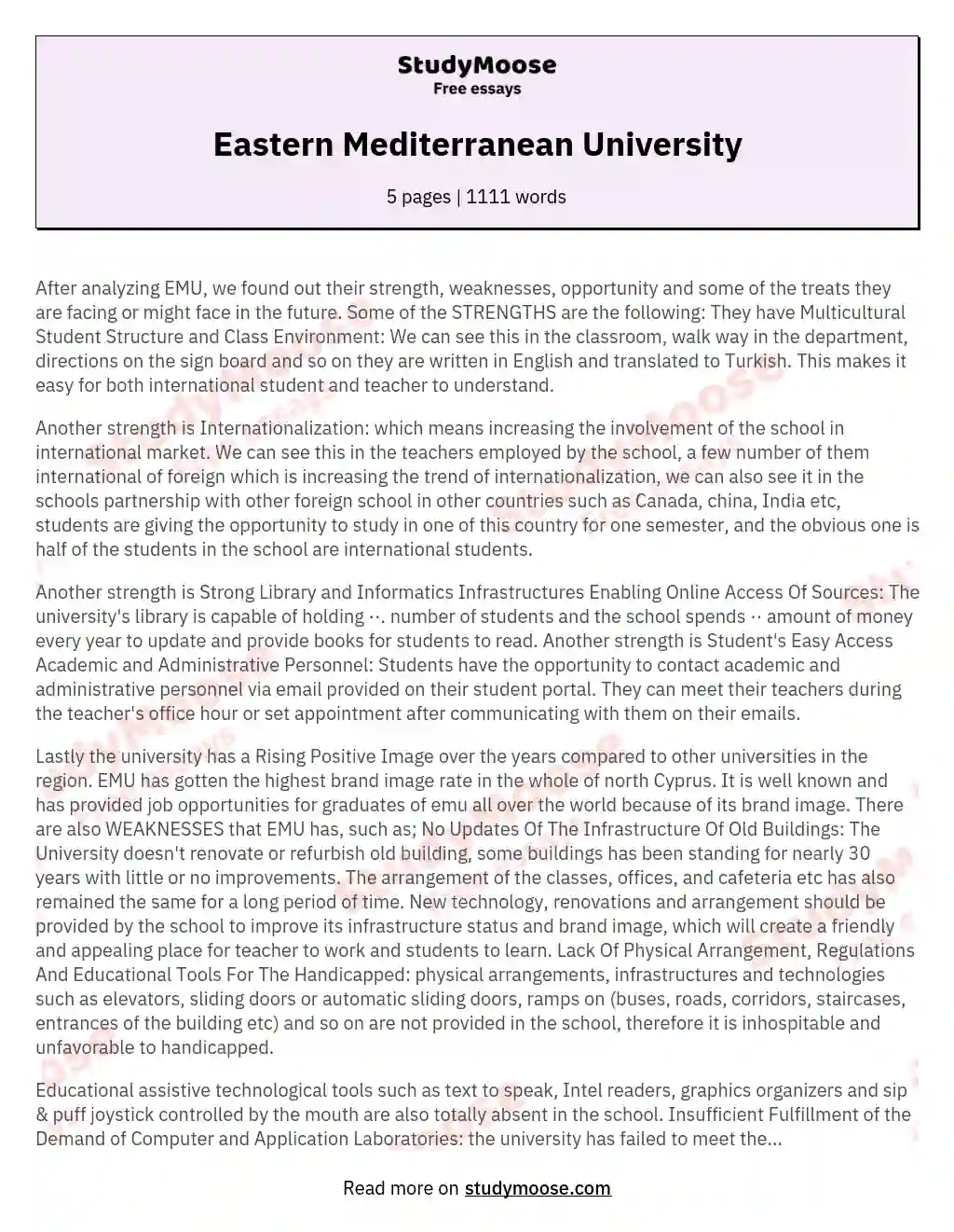 Eastern Mediterranean University essay