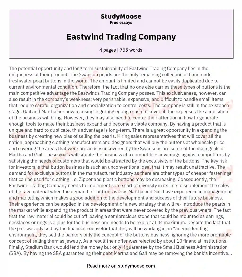 Assessing Opportunities and Challenges for Eastwind Trading Company essay