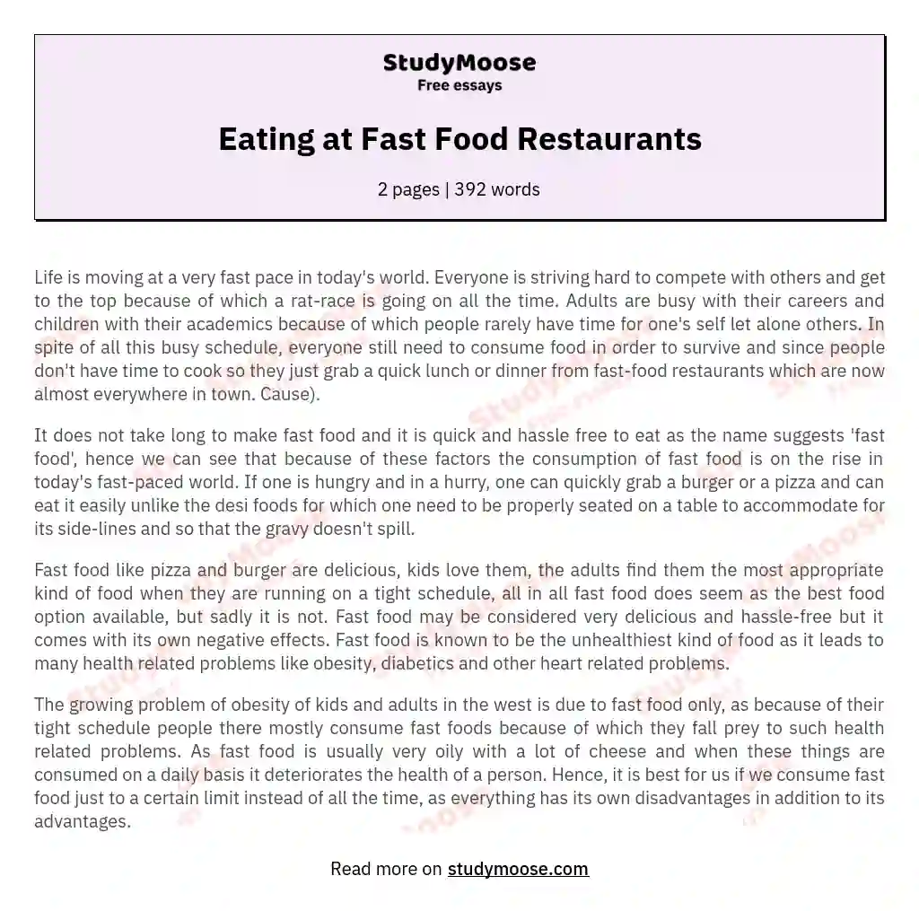 Eating at Fast Food Restaurants essay