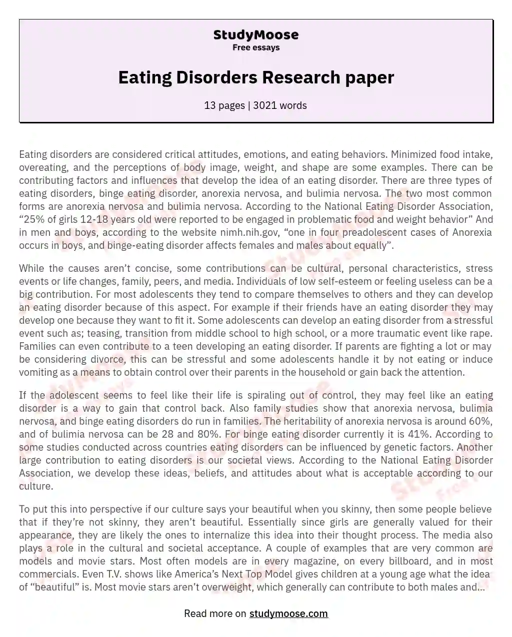 Eating Disorders Research paper