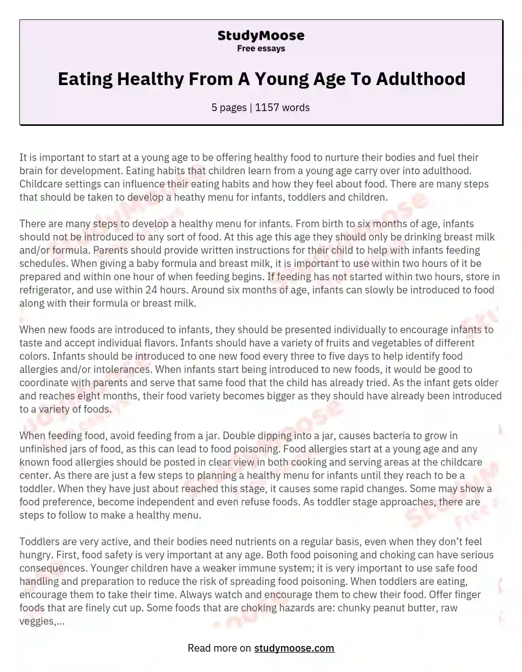 Eating Healthy From A Young Age To Adulthood essay