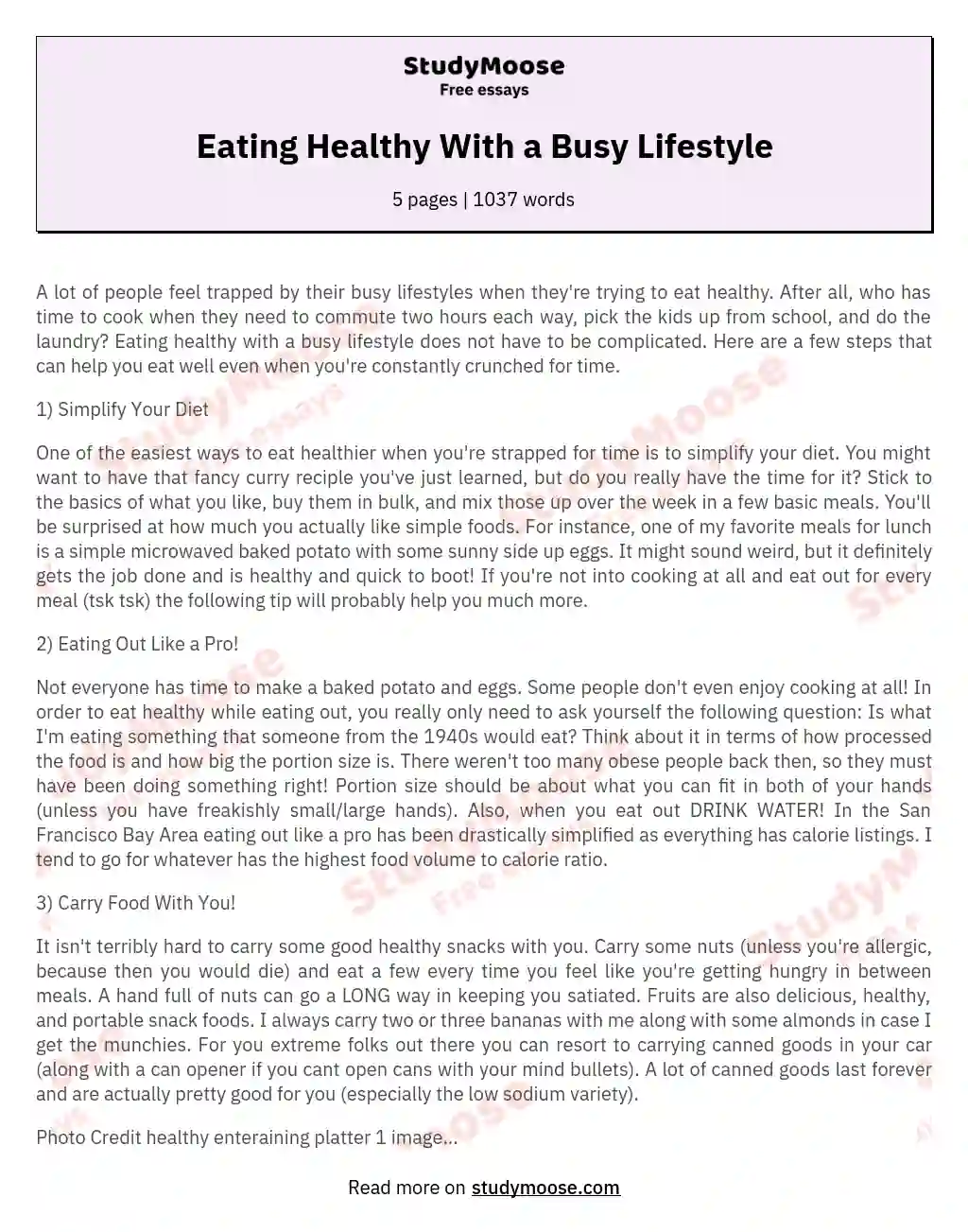 Eating Healthy With a Busy Lifestyle essay
