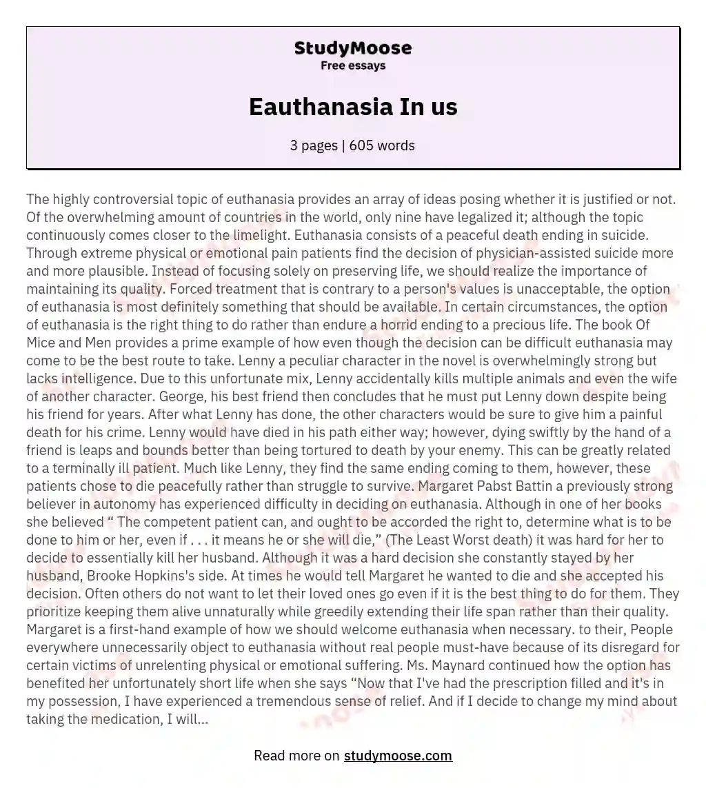 Eauthanasia In us essay