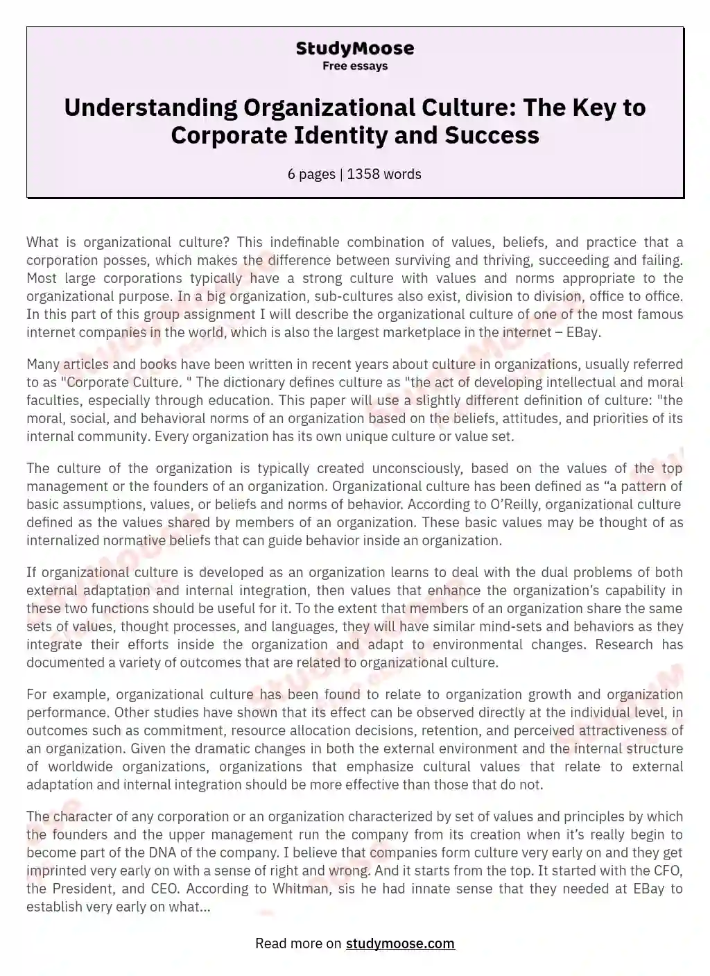Understanding Organizational Culture: The Key to Corporate Identity and Success essay
