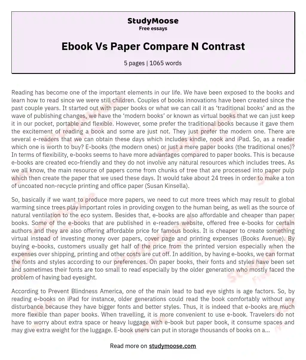 essay on ebook vs paper books
