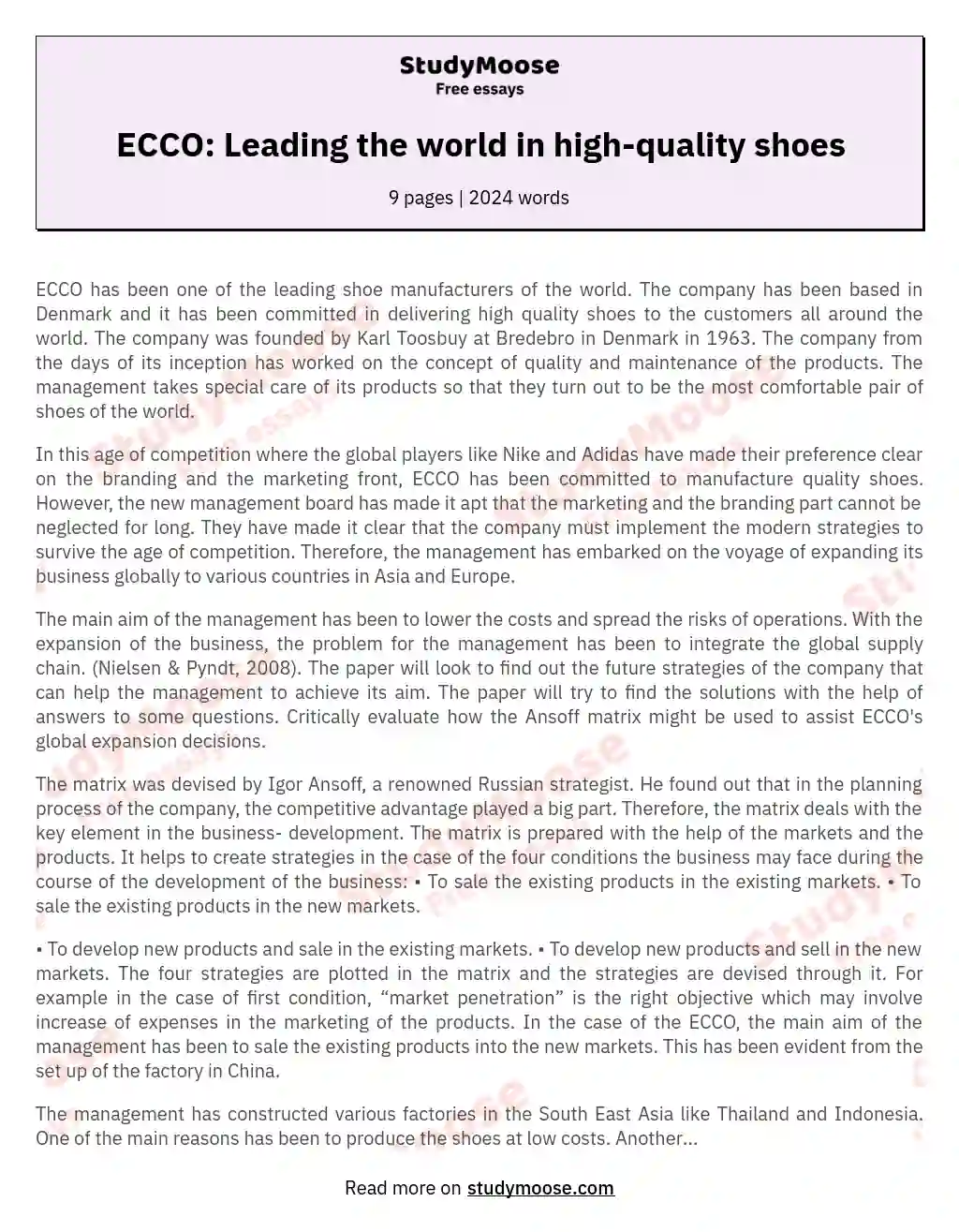 ECCO: Leading the world in high-quality shoes essay
