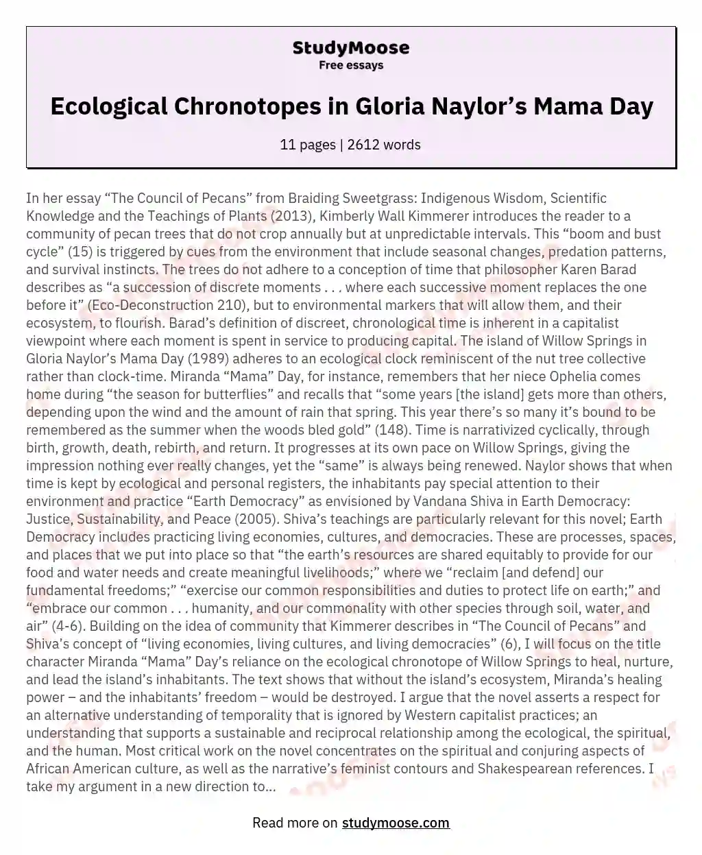 Ecological Chronotopes in Gloria Naylor’s Mama Day essay