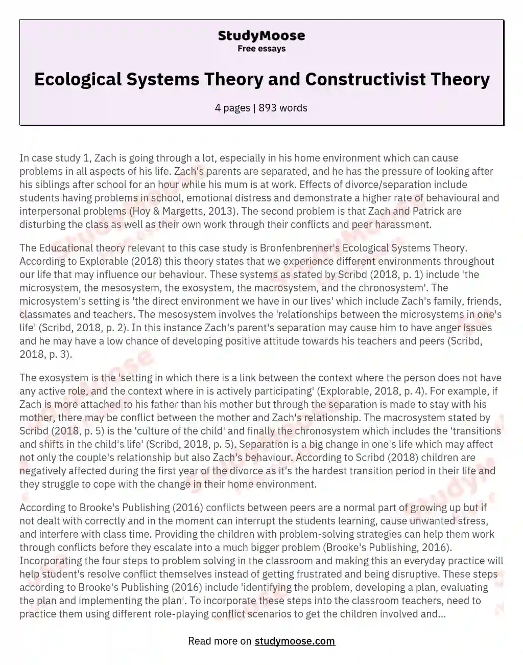 Ecological Systems Theory and Constructivist Theory essay