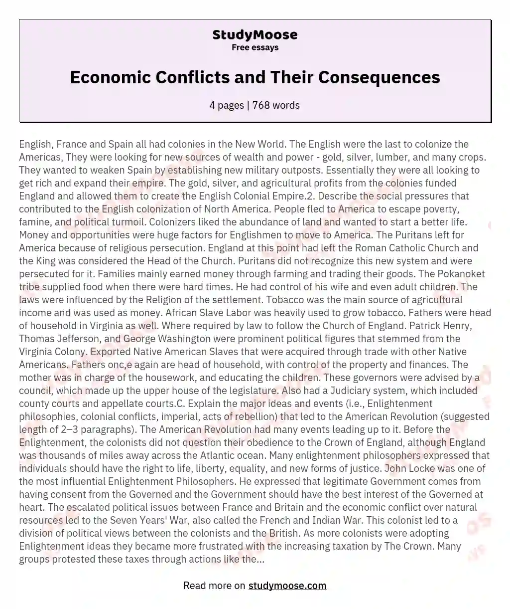 Economic Conflicts and Their Consequences essay